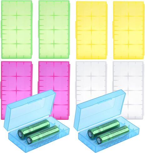 10 قطع حافظة تخزين بطاريات ملونة شفافة لبطارية 2 18650 أو 4 CR123A (فتحتان - 10 قطع متعددة الألوان) in Kuwait