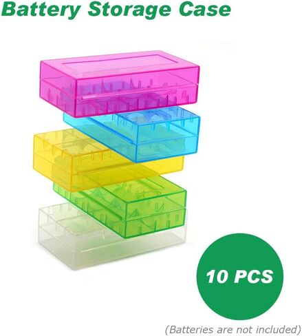 10 قطع حافظة تخزين بطاريات ملونة شفافة لبطارية 2 18650 أو 4 CR123A (فتحتان - 10 قطع متعددة الألوان) in Kuwait