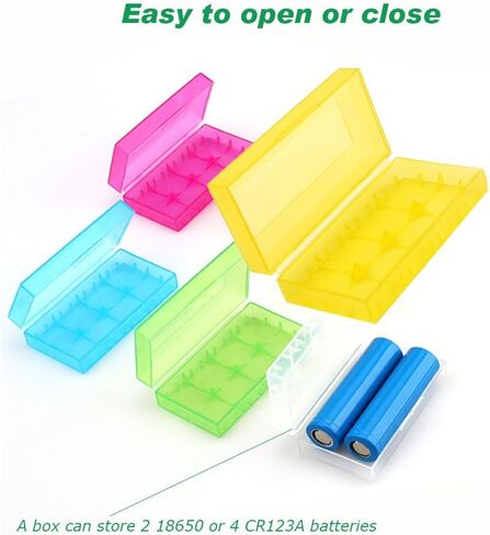 10 قطع حافظة تخزين بطاريات ملونة شفافة لبطارية 2 18650 أو 4 CR123A (فتحتان - 10 قطع متعددة الألوان) in Kuwait