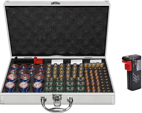 Hard Battery Organizer Storage Box - Holds 100+ Batteries + Battery Tester | Durable | Waterproof & Shockproof | Organize and Store AA AAA C D 9V Batteries (Diamond Panel, Black-1) in Saudi Arabia