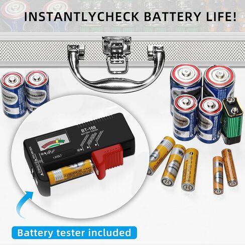 Hard Battery Organizer Storage Box - Holds 100+ Batteries + Battery Tester | Durable | Waterproof & Shockproof | Organize and Store AA AAA C D 9V Batteries (Diamond Panel, Black-1) in Saudi Arabia