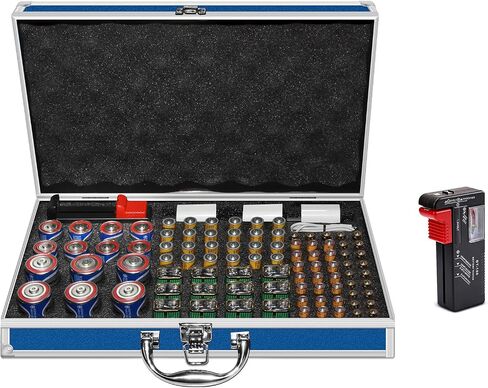 Hard Battery Organizer Storage Box - Holds 100+ Batteries + Battery Tester | Durable | Waterproof & Shockproof | Organize and Store AA AAA C D 9V Batteries (Diamond Panel, Black-1) in Saudi Arabia