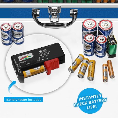 Hard Battery Organizer Storage Box - Holds 100+ Batteries + Battery Tester | Durable | Waterproof & Shockproof | Organize and Store AA AAA C D 9V Batteries (Diamond Panel, Black-1) in Saudi Arabia