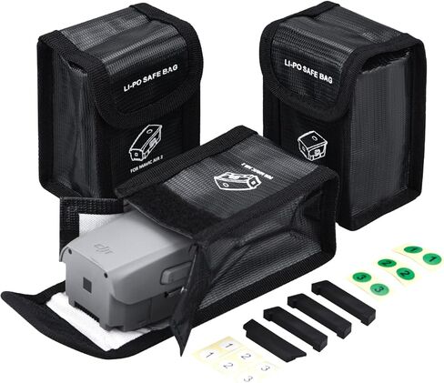 HeiyRC Battery Safe Bag & Battery Dust-proof Plugs for DJI Air 2S/Mavic Air 2 Batteries Protection Storage Case Fireproof Explosion-proof Pouch (3+1 Set) in Saudi Arabia