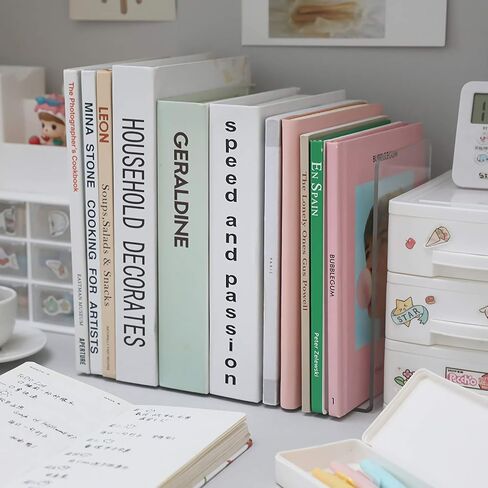 WUWEOT 8 عبوات من نهايات الكتب الأكريليك، منظم مكتبي شفاف لسدادة الكتب للكتب وأجهزة الكمبيوتر المحمولة والأقراص المضغوطة، مثالي لمكتب المدرسة على رف غرفة النوم، 7.2 × 4.8 × 4.8 بوصة in Saudi Arabia