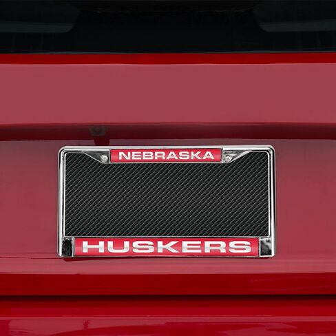 Rico Industries NCAA Nebraska Cornhuskers Red Chrome Laser License Frame 12" x 6" in Saudi Arabia