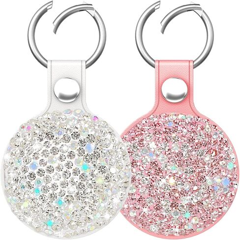 QearFun Bling Diamond Apple Airtag Case, Sparkly Leather Airtag Keychain Holder with Shiny Rhinestone, Glitter Girly Fancy Apple Air Tag Holder Gifts for Kids Girls Women(Black) in Saudi Arabia