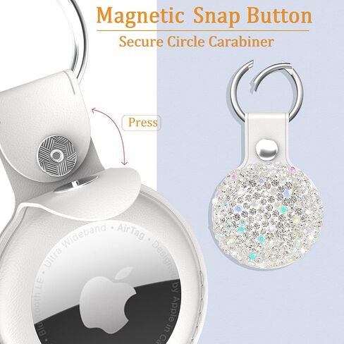 QearFun Bling Diamond Apple Airtag Case, Sparkly Leather Airtag Keychain Holder with Shiny Rhinestone, Glitter Girly Fancy Apple Air Tag Holder Gifts for Kids Girls Women(Black) in Saudi Arabia