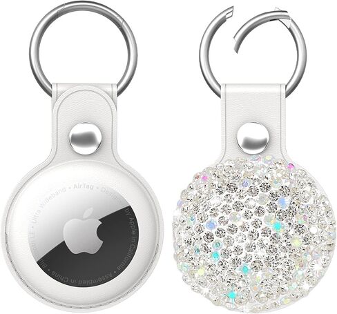 QearFun Bling Diamond Apple Airtag Case, Sparkly Leather Airtag Keychain Holder with Shiny Rhinestone, Glitter Girly Fancy Apple Air Tag Holder Gifts for Kids Girls Women(Black) in Saudi Arabia
