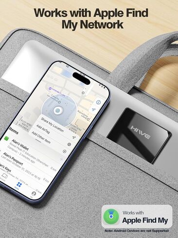 بطاقة تعقب المحفظة HiWe قابلة لإعادة الشحن، معتمدة من Apple MFi، مكتشف محفظة بلوتوث رفيعة 2 مم مع منبه عالٍ، تعمل مع Apple Find My (iOS فقط)، لجواز السفر والأمتعة، إلخ - أسود in Kuwait
