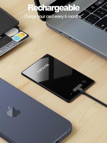 بطاقة تعقب المحفظة HiWe قابلة لإعادة الشحن، معتمدة من Apple MFi، مكتشف محفظة بلوتوث رفيعة 2 مم مع منبه عالٍ، تعمل مع Apple Find My (iOS فقط)، لجواز السفر والأمتعة، إلخ - أسود in Kuwait