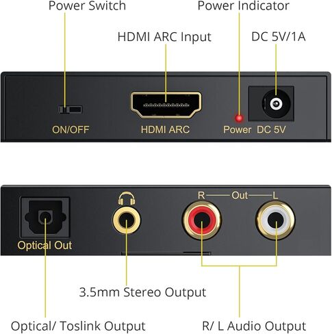 PROZOR HDMI مستخرج الصوت 192 كيلو هرتز DAC محول ARC مستخرج الصوت يدعم صوت HDMI الرقمي إلى صوت ستيريو تناظري RCA L/R محوري SPDIF ومحول صوت جاك ARC مقاس 3.5 مم in Kuwait