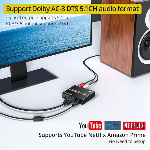 PROZOR HDMI مستخرج الصوت 192 كيلو هرتز DAC محول ARC مستخرج الصوت يدعم صوت HDMI الرقمي إلى صوت ستيريو تناظري RCA L/R محوري SPDIF ومحول صوت جاك ARC مقاس 3.5 مم in Kuwait