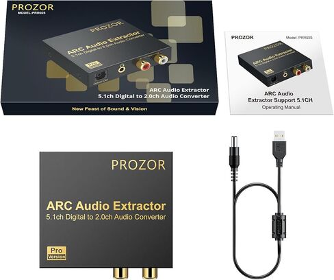PROZOR HDMI مستخرج الصوت 192 كيلو هرتز DAC محول ARC مستخرج الصوت يدعم صوت HDMI الرقمي إلى صوت ستيريو تناظري RCA L/R محوري SPDIF ومحول صوت جاك ARC مقاس 3.5 مم in Kuwait