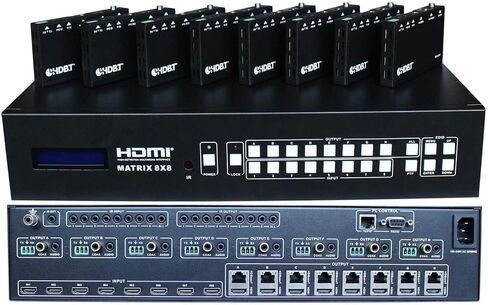8x16 HDbaseT 4K Matrix SWITCHER 8x8 16x16 مع 8 أجهزة استقبال (CAT5e أو CAT6) HDMI HDCP2.2 توجيه HDTV SPDIF Audio CONTROL4 Savant Home Automation (8x16 HDbaseT Matrix - 230 قدم) in Kuwait