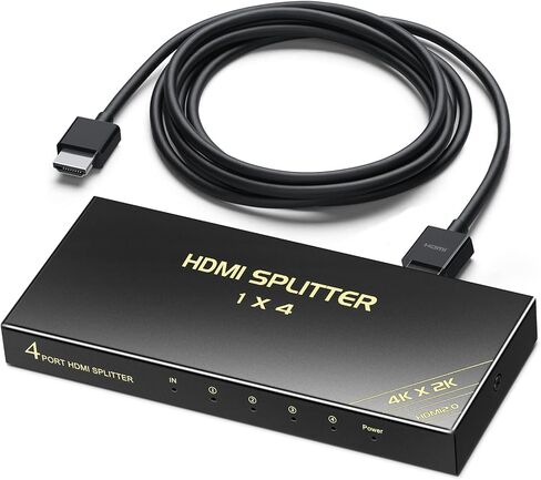 4 Way HDMI Splitter 1 in 4 Out 4K@60Hz/1080P@120Hz, HBAVLINK 4K HDMI Splitter 1x4 3D w/Cable+AC Adapter, HDMI to Multi TV + Audio Extractor to HDMI Soundbar for PS5/PS4/Fire Stick/Roku/Apple TV/NVR in Kuwait