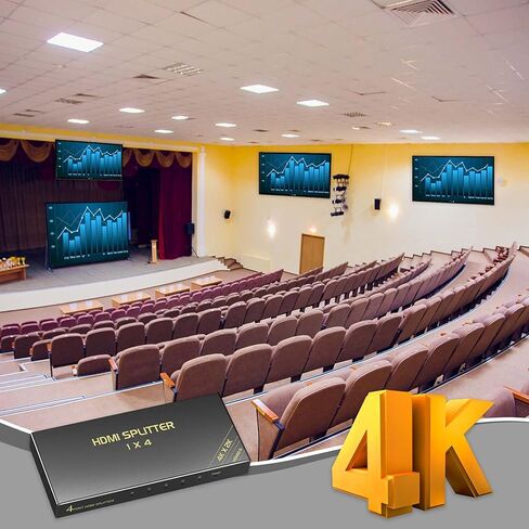 4 Way HDMI Splitter 1 in 4 Out 4K@60Hz/1080P@120Hz, HBAVLINK 4K HDMI Splitter 1x4 3D w/Cable+AC Adapter, HDMI to Multi TV + Audio Extractor to HDMI Soundbar for PS5/PS4/Fire Stick/Roku/Apple TV/NVR in Kuwait