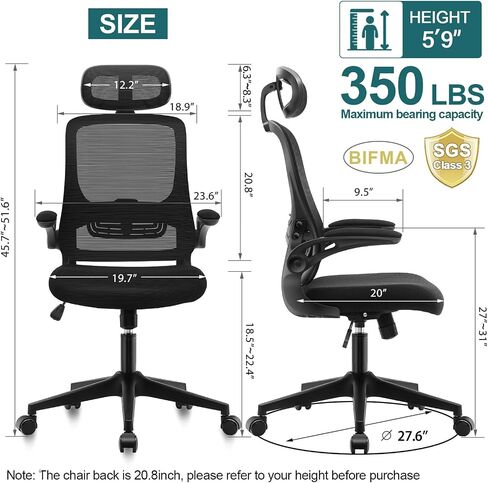 Ergonomic Home Office Chair High Back Office Desk Chair with Flip-up Arms, 2D Headrest, 135°Tilt, Computer Desk Chair with Adjustable Lumbar Support Swivel Task Office Chair in Saudi Arabia