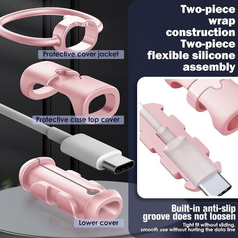 3 Sets Cable Protector (Lightening C & A to C & C to C) for iPhone/ipad USB Cable, Silicone Cord Protector for Laptop & ipad Android Cord Cover, Cable Sleeve, Cable Chomper (Pink) in Saudi Arabia