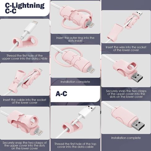 3 Sets Cable Protector (Lightening C & A to C & C to C) for iPhone/ipad USB Cable, Silicone Cord Protector for Laptop & ipad Android Cord Cover, Cable Sleeve, Cable Chomper (Pink) in Saudi Arabia