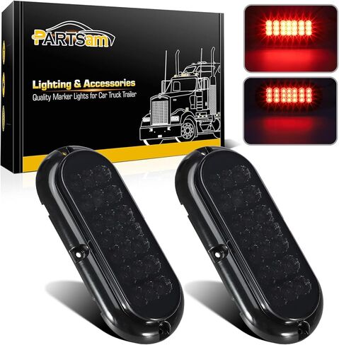 Partsam 2Pcs 6.5" Oval Red Led Trailer Tail Lights 21LED Surface Mount Oval Smoke LED Brake Stop Turn Tail Lights Trailer Truck RV Sealed Faceted Trailer Taillights w Red Reflector Flange Mount in Saudi Arabia