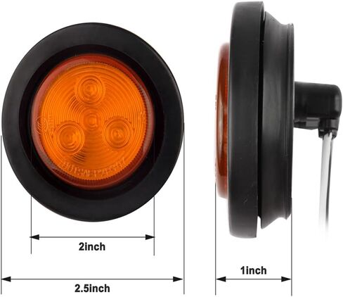 2 بوصة LED ضوء علامة جانبية مستديرة مع حامل فلوش جروميت 4LED، (5 كهرمان + 5 أحمر) مختومة 2 مصابيح LED مستديرة شاحنة مقطورة مع عدسة عاكسة 10 قطع in Kuwait