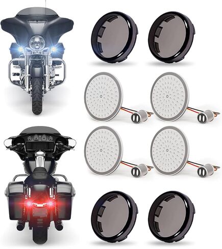 2 بوصة أمامي 1157 + خلفي 1157 LED مجموعة مصابيح إشارات الانعطاف للدراجات النارية لـ Harley Davidson 1986-2023 Street Glide Road Glide Road King Accessories Softail Dyna Sportster Touring غطاء مدخن in Saudi Arabia