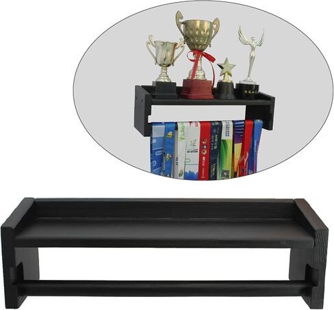 WANLIAN Medal Hanger Trophy Shelf, Wooden Medal Holder Trophy Rack with Shelf, Wall Mounted Metal Hanger Trophy Race Medal Display, Black in Saudi Arabia