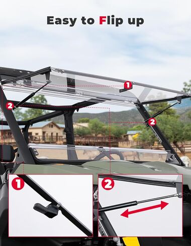 KEMIMOTO 2-in-1 Flip Windshield Front Windscreen Compatible with Can Am Defender HD5/ HD8/ HD10/ Max- 1/ 5" Thick Polycarbonate 250 Times Stronger than Glass - Open, Vented Or Closed Mode in Saudi Arabia