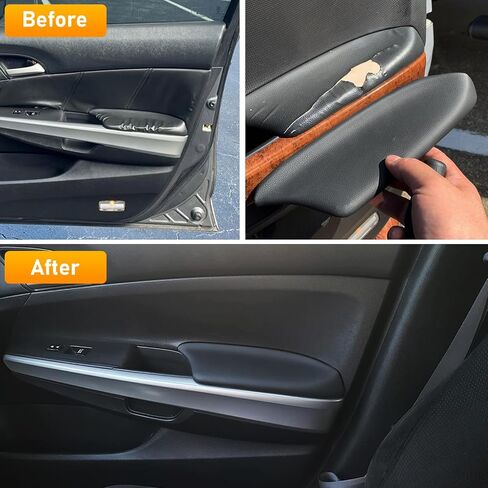 متوافق مع غطاء مسند الذراع لألواح أبواب Honda Accord 2008-2012، قطعتان من غطاء مسند الذراع للوحة الباب من جلد البولي يوريثان للوحة الباب الأمامية Accord EX/EX-L/LX/LX-P/SE (أسود) (غير مناسب لطراز الكوبيه) in Saudi Arabia