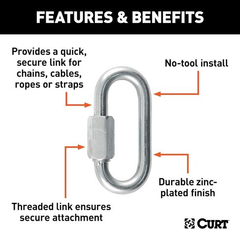 CURT 82900 Threaded Quick Link Trailer Safety Chain Hook Carabiner Clip, 5/16-Inch Diameter, 8,800 lbs Break Strength in Saudi Arabia