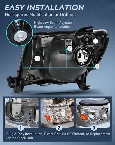 مجموعة المصابيح الأمامية Nilight لـ 2005 2006 2007 2008 2009 2010 2011 Toyota Tacoma استبدال المصابيح الأمامية باللون الأسود عاكس العنبر، ضمان لمدة عامين in Saudi Arabia