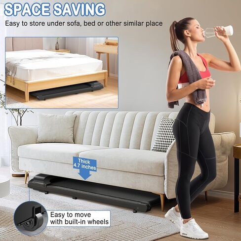 وسادة المشي، جهاز مشي تحت المكتب، جهاز مشي محمول مع جهاز تحكم عن بعد وشاشة LED، جهاز ركض للاستخدام المنزلي والمكاتب (ضمان لمدة عامين، أسود) in Kuwait