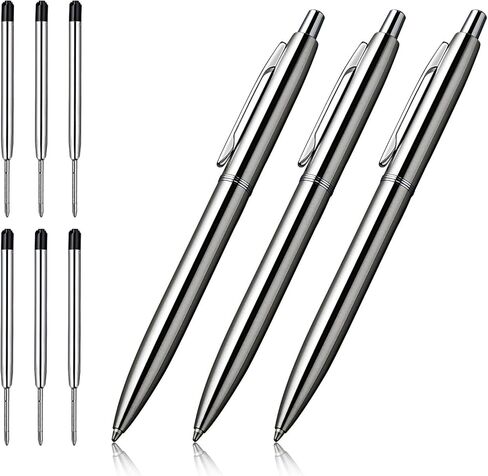 ChaoQ 6 Pcs Retractable Metal Ballpoint Pens, for Gift, Business, Office, 1.0mm Medium Point Black Ink, 12 Extras Replaceable Metal Refills - Black in Saudi Arabia