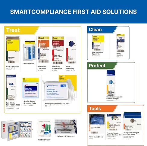 الإسعافات الأولية فقط 90658 مجموعة الإسعافات الأولية SmartCompliance للشركات، ANSI 2015، خزانة الإسعافات الأولية المعدنية المتوافقة مع خدمة الطعام، 94 قطعة in Saudi Arabia