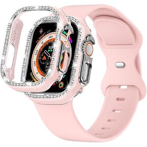 XYF Compatible for Bling Apple Watch Band 45mm 44mm 42mm 41mm 40mm 38mm TPU Strap with Protective Bling Bumper Case Cover, Man Women Soft Silicone for iWatch SE Series 9 8 7 6 5 4 3 2 1