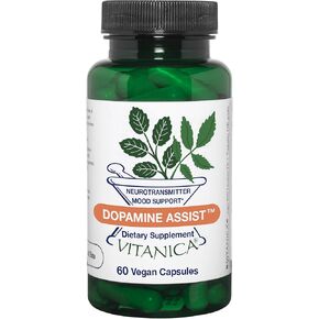 Vitanica Dopamine Assist, Dr Formulated Dopamine Supplement, L-Tyrosine, Mucuna Pruriens Neurotransmitter Mood Support, Vitamin B6, Folate, Green Tea Extract Quercetin Vegan, 60 Capsules