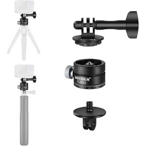 Neewer Quick Release Tripod Mount Adapter Compatible with GoPro Hero 11 10 9 8 Hero Max DJI Osmo Insta360, Aluminum Action Camera Base Mount with 1/4" Thread, Safe Lock, 360° Panoramic, FL-GP13
