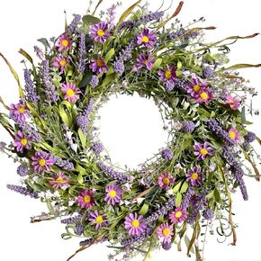 Egolot 24Inch Fall Yellow Daisy Flower Eucalyptus Leaves Wreath for Front Door, Autumn Yellow Flower Wreath with Grain Picks and Wild Flowers for Indoor and Outdoor