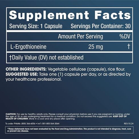ProHealth Ergothioneine 5X Strength. 25mg Clinical Research Dose. Natural Amino Acid Mushroom Supplement for Improved Cognition, Heart Health. Essential Longevity Vitamin. 25 mg/Serving, 30 Servings in Saudi Arabia