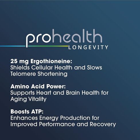 ProHealth Ergothioneine 5X Strength. 25mg Clinical Research Dose. Natural Amino Acid Mushroom Supplement for Improved Cognition, Heart Health. Essential Longevity Vitamin. 25 mg/Serving, 30 Servings in Saudi Arabia
