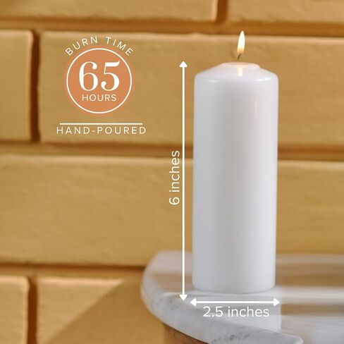 Simply Soson White Pillar Candles Bulk - 2.5x4 Inch, Set of 6 Unscented Pillar Candles, Elegant Tall Pillar Candle, Round Cone tip Pillar Candle for Home Decor, Dinner, Wedding, Party, & Restaurant in Kuwait
