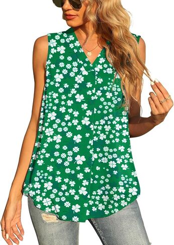 QUEZHU Women's Summer Sleeveless Chiffon Tank Tops Blouse Loose Casual V Neck Blouses Shirt in Saudi Arabia