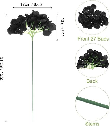 uxcell 30Pcs Hydrangea Artificial Flowers, Fake Hydrangea Flowers Artificial Silk Flowers Heads with Faux Stems for Home Decor Office Wedding Bouquet Hotel Centerpiece Party, Black in Saudi Arabia