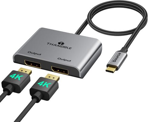 USB C to Dual HDMI Adapter (4K@60Hz) Type C (Source) to HDMI(Display) Splitter and USB C Converter Supports Extended Display of Dual Monitors, for MacBook, LenovoYoga, Thinkpad, Dell XPS,etc in Kuwait