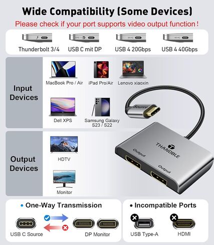 USB C to Dual HDMI Adapter (4K@60Hz) Type C (Source) to HDMI(Display) Splitter and USB C Converter Supports Extended Display of Dual Monitors, for MacBook, LenovoYoga, Thinkpad, Dell XPS,etc in Kuwait
