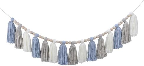 DrCor Boho Yarn Tassel Garland Neutral Western Beige Bunting Banner Wall Hanging Nursery Decor for Classroom Office Girls Kids Bedroom Birthday Party Baby Shower Decoration in Kuwait