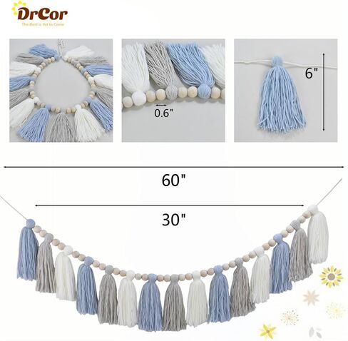 DrCor Boho Yarn Tassel Garland Neutral Western Beige Bunting Banner Wall Hanging Nursery Decor for Classroom Office Girls Kids Bedroom Birthday Party Baby Shower Decoration in Kuwait