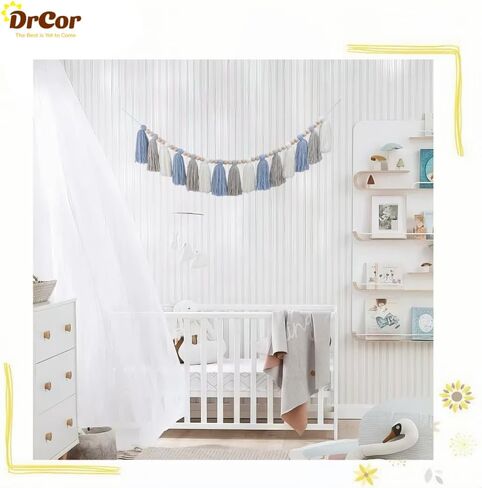 DrCor Boho Yarn Tassel Garland Neutral Western Beige Bunting Banner Wall Hanging Nursery Decor for Classroom Office Girls Kids Bedroom Birthday Party Baby Shower Decoration in Kuwait