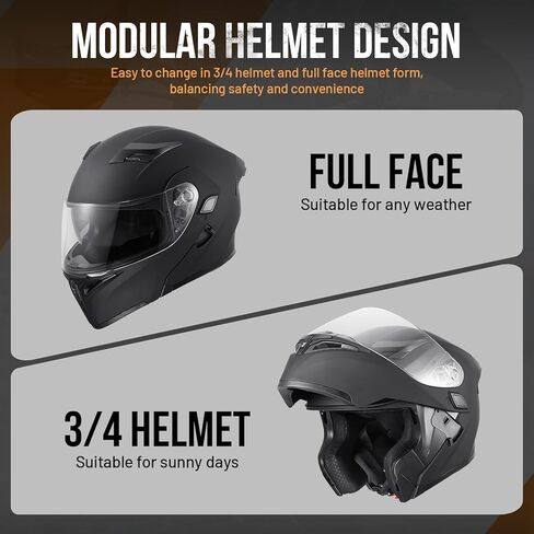 OUMURS Adult Modular Motorcycle Full Face Helmet, DOT Approved Dual Visor Flip up Modular Motorcycle Helmet for Unisex Adult, Motorbike Street Bike ATV Helmet in Kuwait